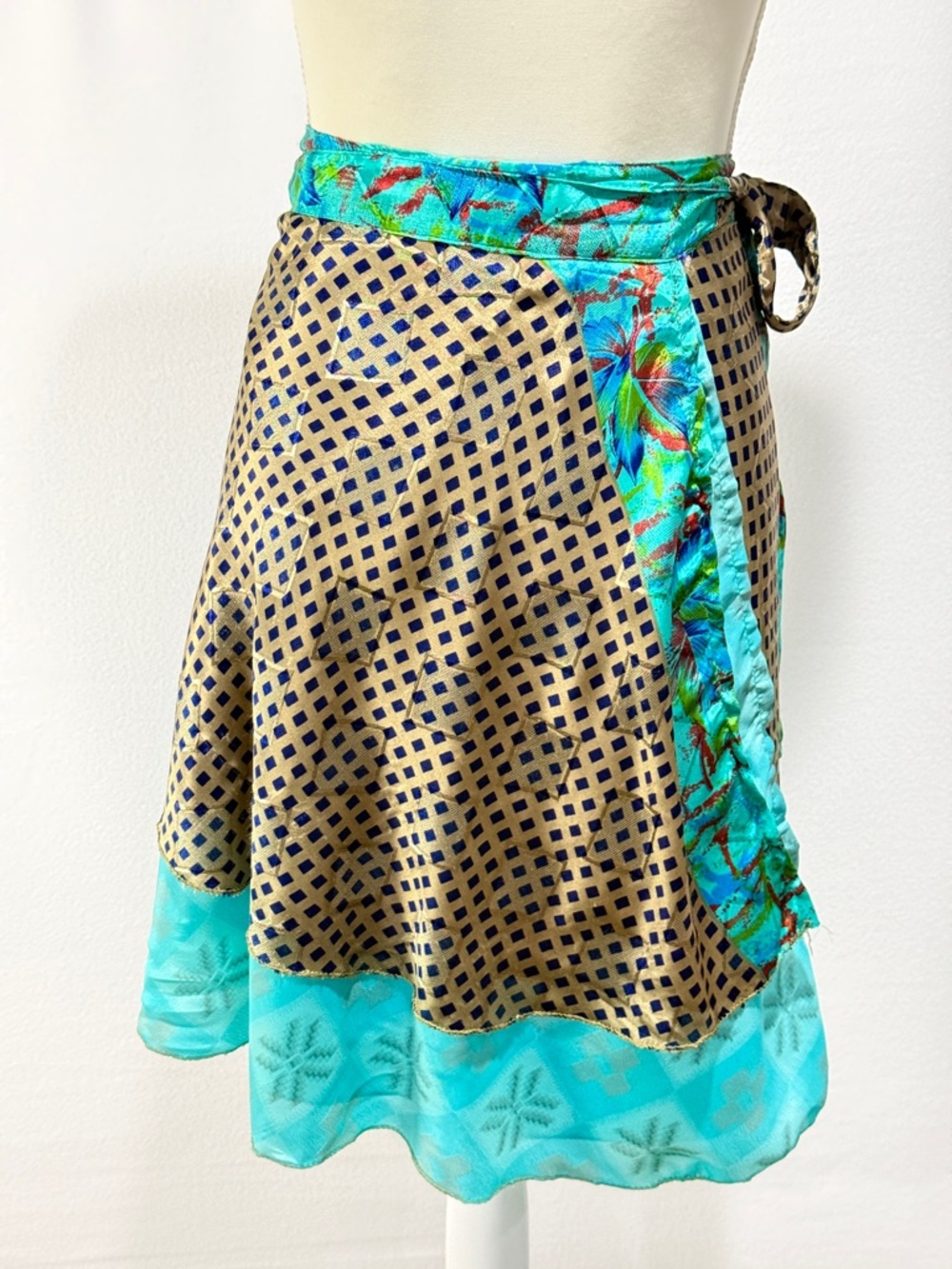 Earthbound Boho Patchwork Wrap Skirt One Size Midi Unique Festival Flowy